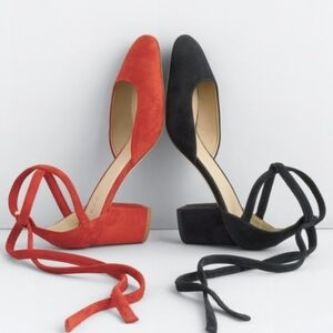 J. Crew Sophia black suede ankle-wrap round toe heels Sz 6